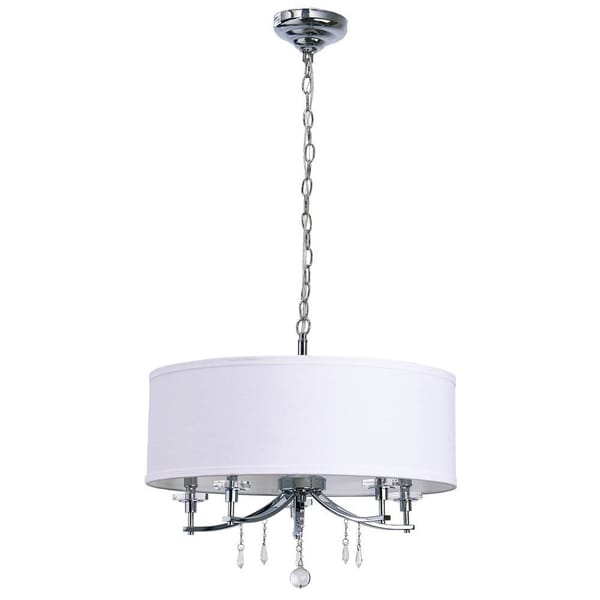 Catalina Chrome 5 Light 20 Inch White Fabric Pendant With Catalina Chrome 5 Light 20 Inch White Fabric Pendant With Crystal Accents