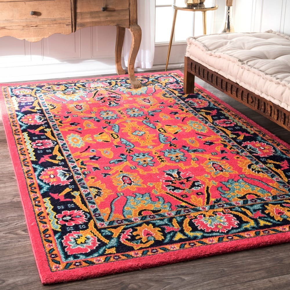 Nuloom Pink Vibrant Floral Persian Area Rug