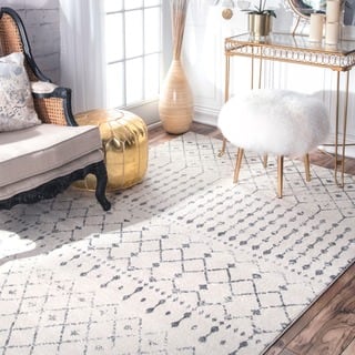 slide 1 of 1, The Curated Nomad Ashbury Beaded Moroccan Trellis Ivory Rug (6'7 x 9')