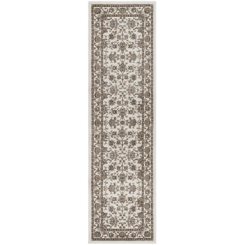 Admire Home Living Plaza Traditional Oriental Floral Scroll Pattern Area Rug - 2'2" x 7'7" Runner - Bone