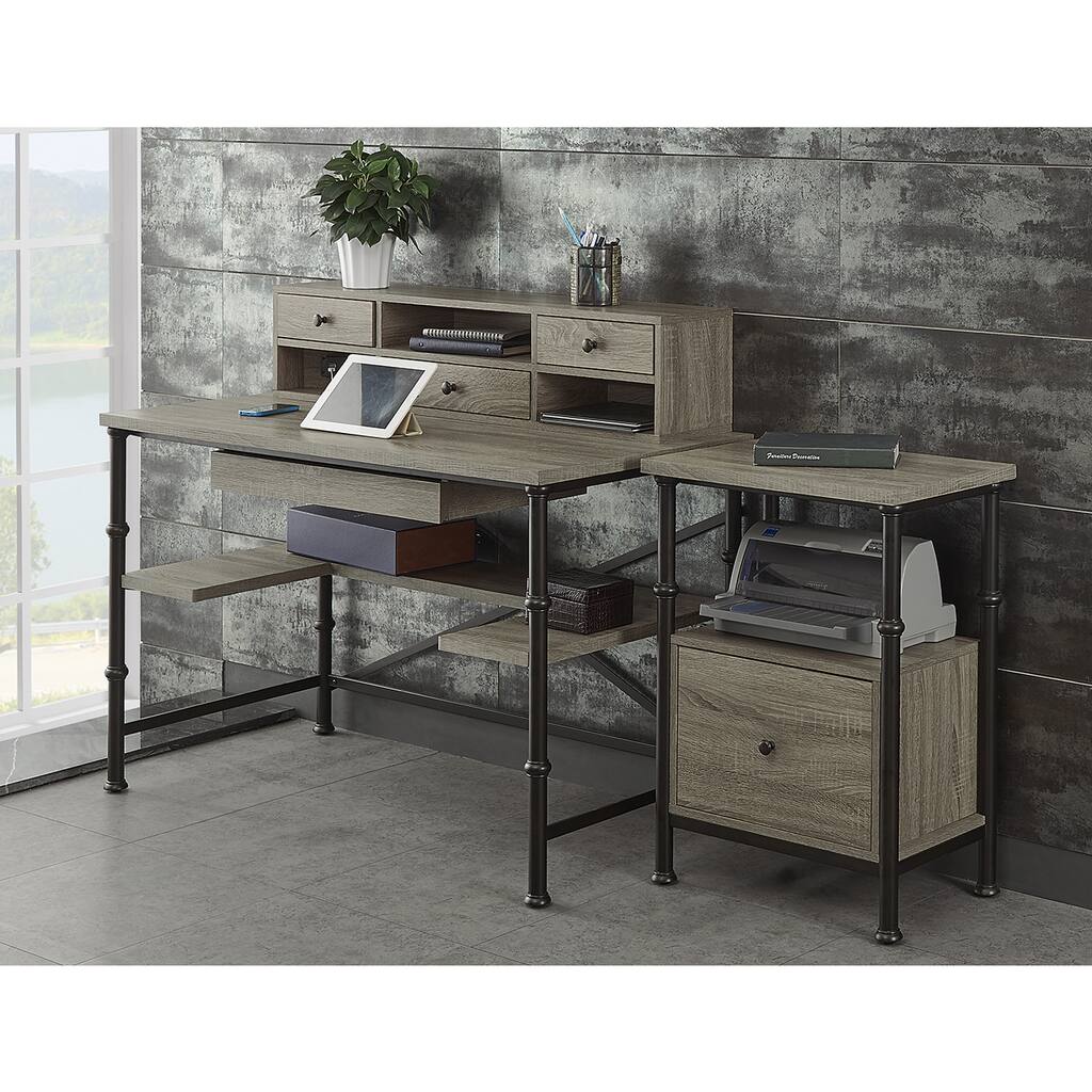 Griffeth Wood and Steel Rectangle Writing Desk with Hutch/ File Cabinet
