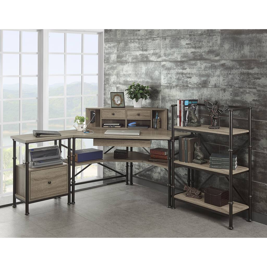 Griffeth Corner Wood and Steel Desk/ Hutch/ File Cabinet
