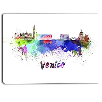 Designart - Venice Skyline - Cityscape Canvas Art Print - Purple