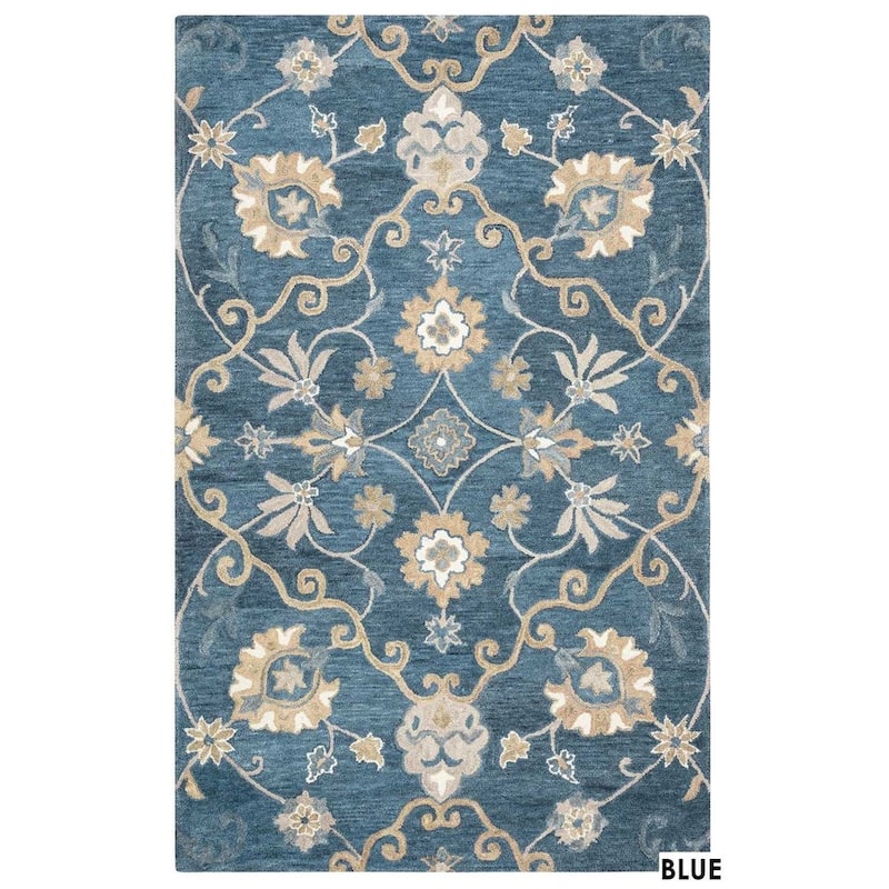 Alora Decor Napoli Hand-tufted Floral Scrollwork Wool Rug - 5' x 8' - Blue