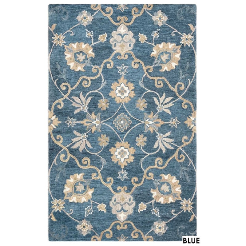 Alora Decor Napoli Hand-tufted Floral Scrollwork Wool Rug - 9' x 12' - Blue