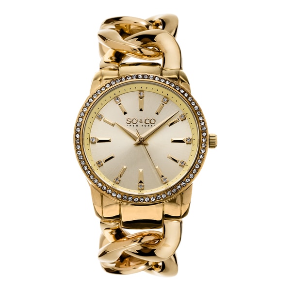 SO&CO New York Women's SoHo Quartz Goldtone Crystal Stainless Steel Link Bracelet Watch