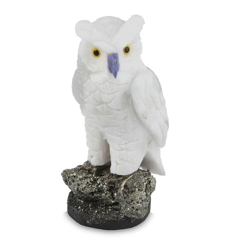 Handmade Vigilant Owl Onyx Pyrite Sculpture (Peru)