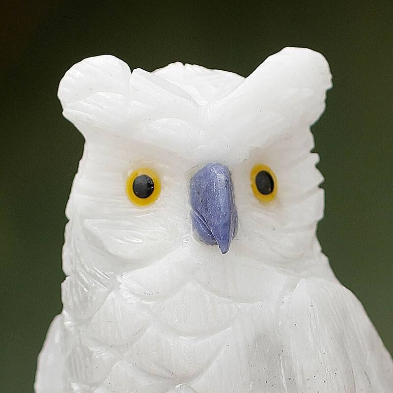 Handmade Vigilant Owl Onyx Pyrite Sculpture (Peru)