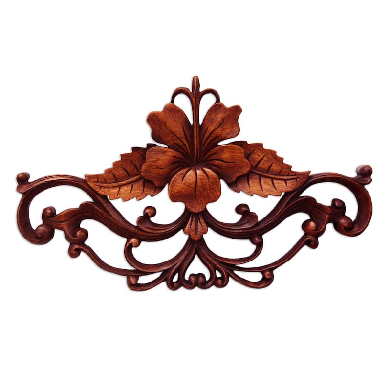 Suar Wood 'Hibiscus' Wall Sculpture