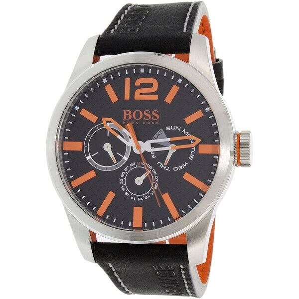 Hugo Boss Men's Black Leather Orange 1513228 Quartz Watch - Free ...