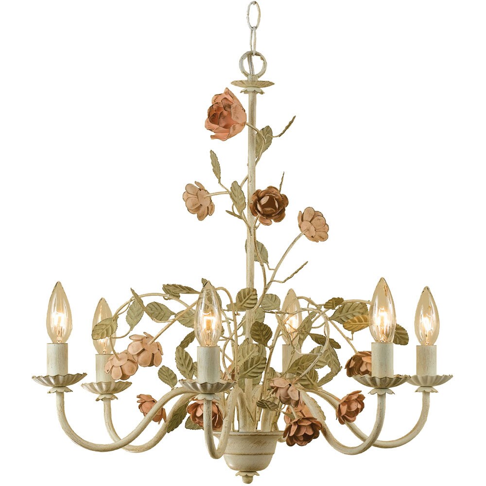 Ramblin' Rose 6-light Chandelier (Cream/Hand Paint Flowers) - Chandeliers For Bedrooms by Overstock.com