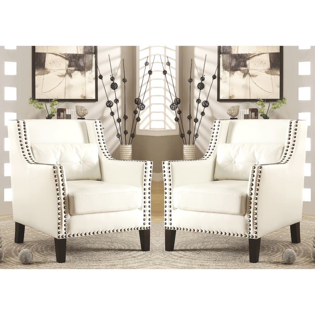 Harvard Madrid Design Decorative Cream/ White Wing Accent Chair with Nail Head Trim