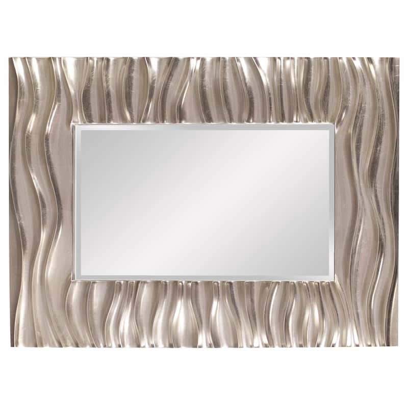 Allan Andrews Warm Silver Deep Textured Wave Rectangular Framed Wall Mirror