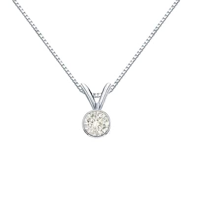Auriya 14K Gold 1/4 Carat Bezel-Set Solitaire Diamond Necklace – Adjustable Chain (White, Yellow, or Rose Gold)