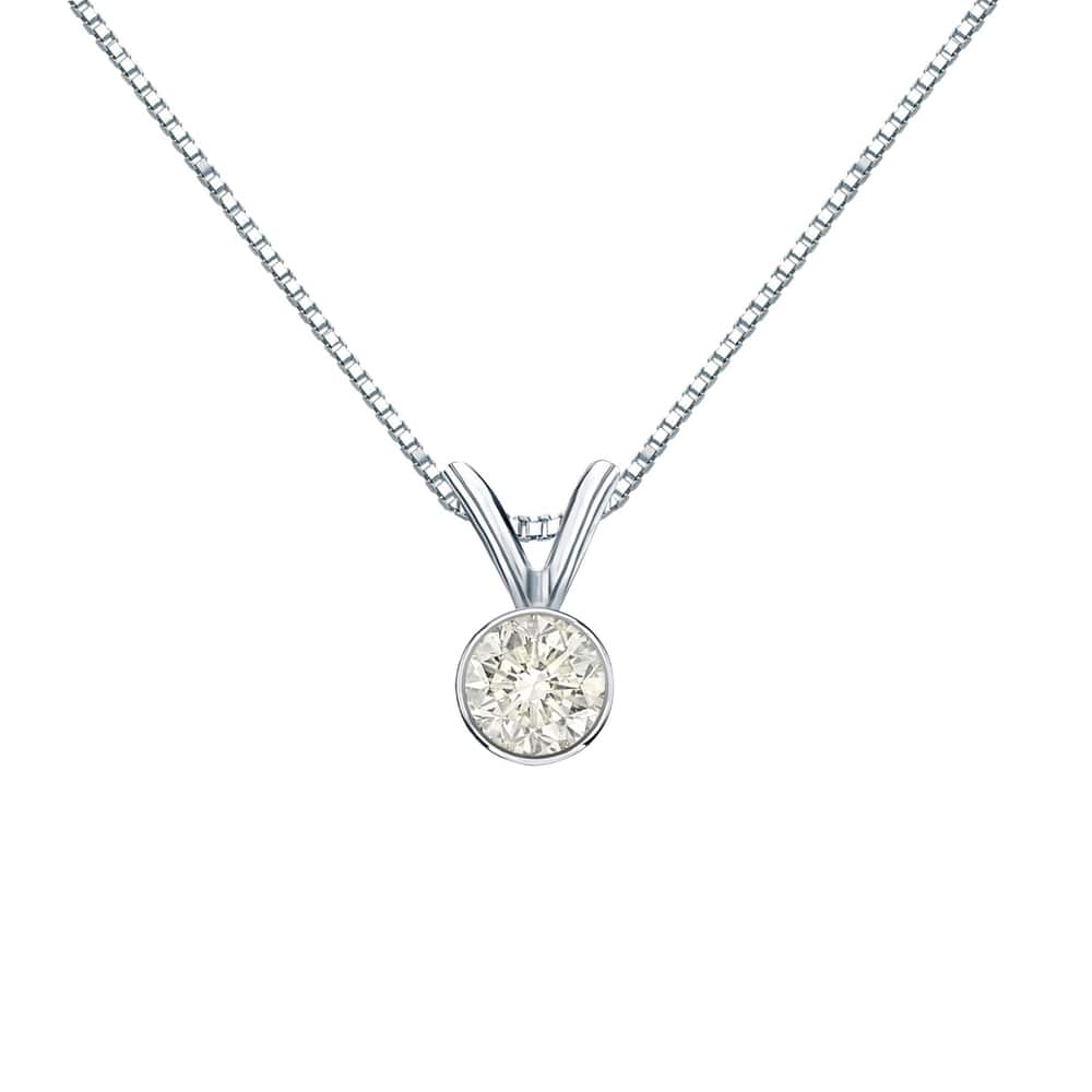 Auriya 14K Gold 1/4 Carat Bezel-Set Solitaire Diamond Necklace – Adjustable Chain (White, Yellow, or Rose Gold)