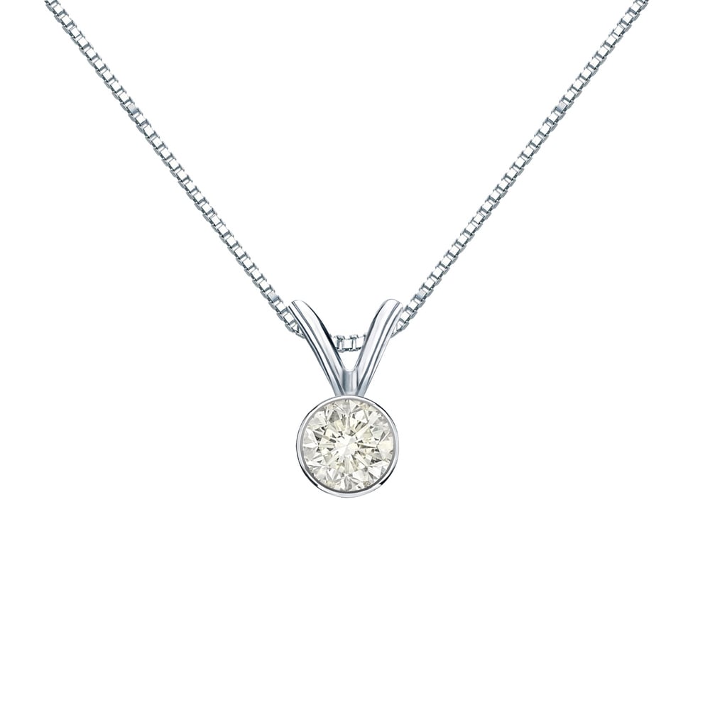 Auriya 14K Gold 1/4 Carat Bezel-Set Solitaire Diamond Necklace - Adjustable Chain (White, Yellow, or Rose Gold)