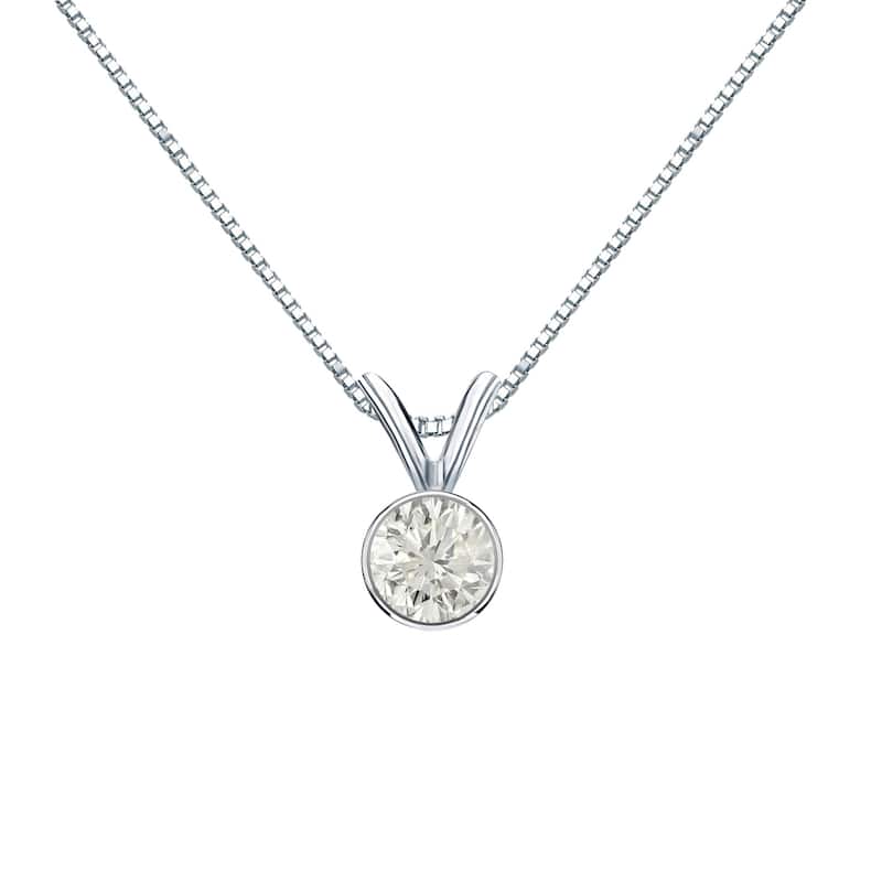 Auriya 1/3ctw Round Solitaire Diamond Necklace 14k Gold Bezel-set (J-K, SI1-SI2) - White