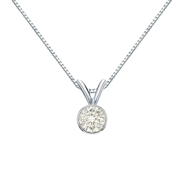 Auriya 1/3ctw Round Solitaire Diamond Necklace 14k Gold Bezel-set (J-K, I1-I2)