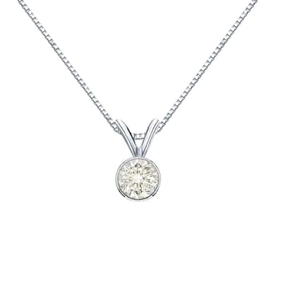 Auriya 1/3ctw Round Solitaire Diamond Necklace 14k Gold Bezel-set (J-K, I1-I2)