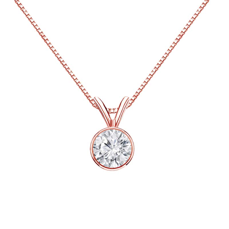 Auriya 1/2ctw Round Solitaire Diamond Necklace 14k Gold Bezel-set (H-I, VS1-VS2) - Rose