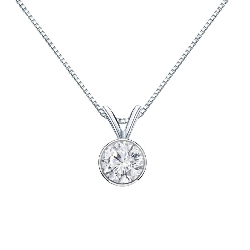 Auriya 1/2ctw Round Solitaire Diamond Necklace 14k Gold Bezel-set (H-I, VS1-VS2) - White
