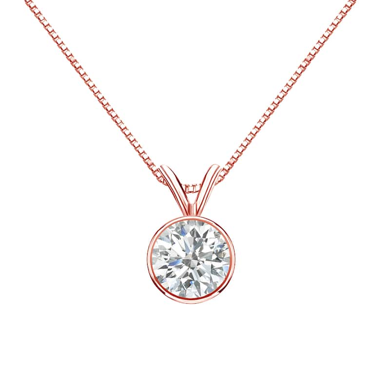 Auriya 3/4ctw Round Solitaire Diamond Necklace 14k Gold Bezel-set (I-J, SI1-SI2)
