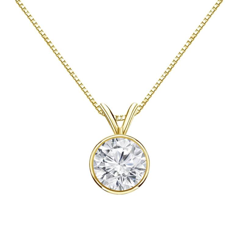 Auriya 1ctw Round Solitaire Diamond Necklace 14k Gold Bezel-set (H-I, VS1-VS2) - Yellow
