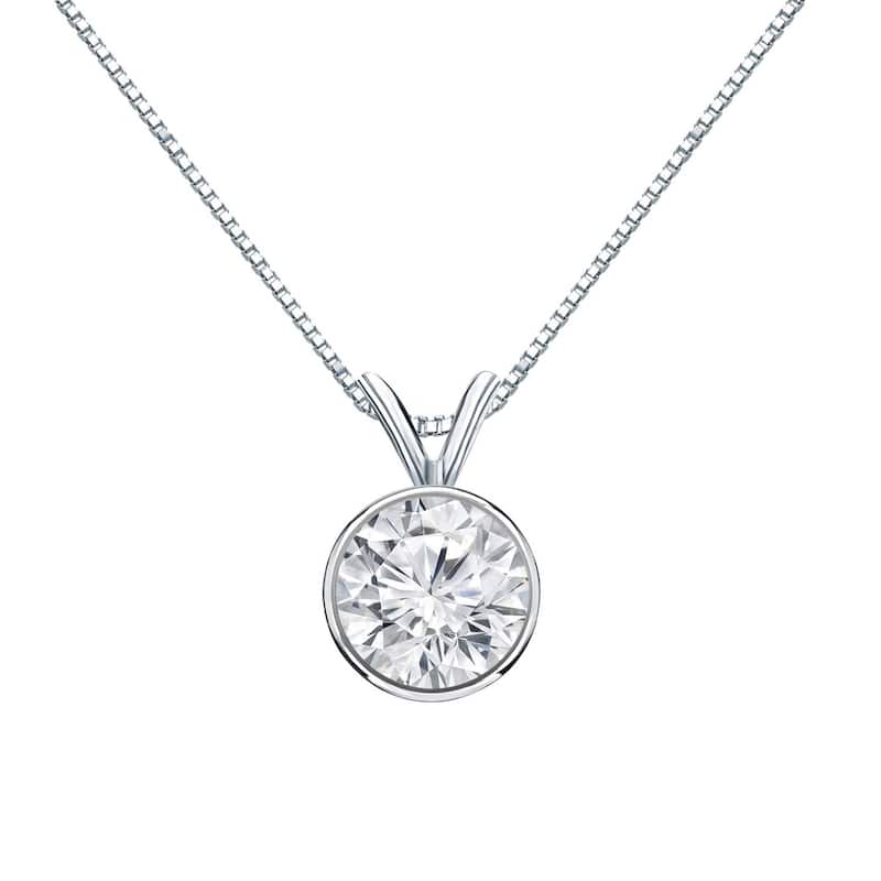 Auriya 1ctw Round Solitaire Diamond Necklace 14k Gold Bezel-set (H-I, VS1-VS2) - White