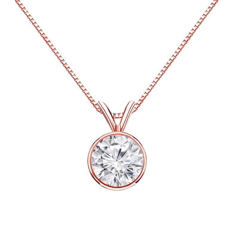Auriya 1ctw Round Solitaire Diamond Necklace 14k Gold Bezel-set (H-I, VS1-VS2)