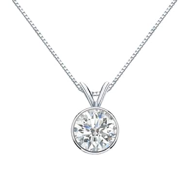 Auriya 1ctw Round Solitaire Diamond Necklace 14k Gold Bezel-set (I-J SI2-SI3)