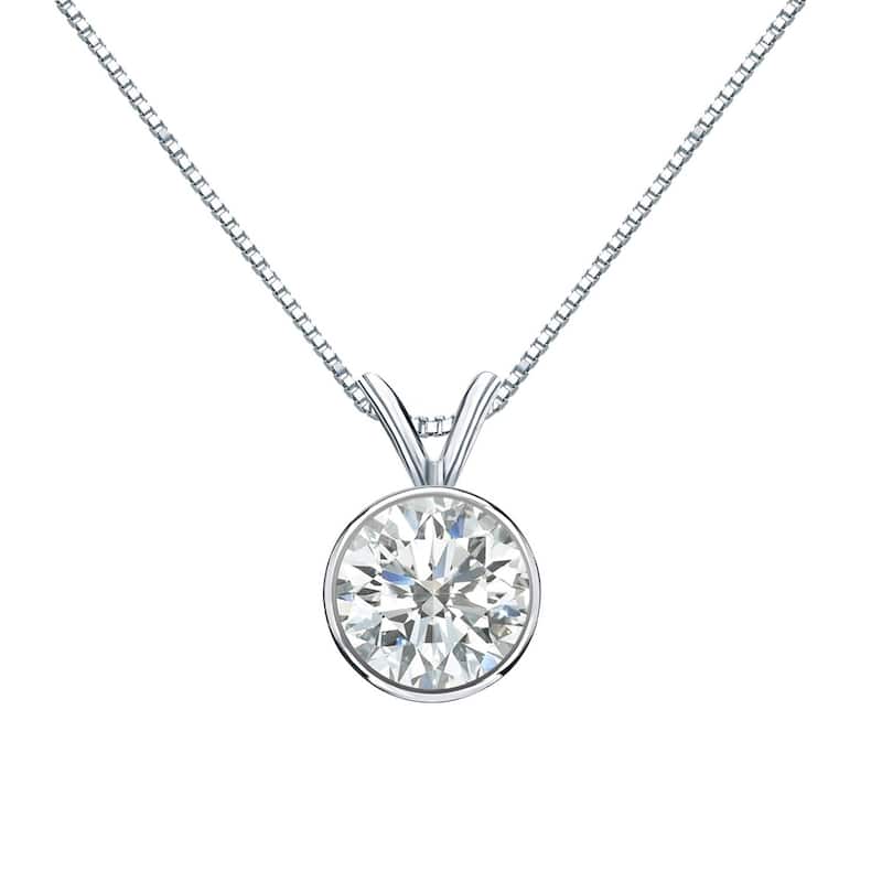 Auriya 1ctw Round Solitaire Diamond Necklace 14k Gold Bezel-set (H-I, SI1-SI2) - White