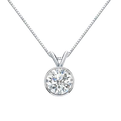 Auriya 1ctw Round Solitaire Diamond Necklace 14k Gold Bezel-set (H-I, SI1-SI2)
