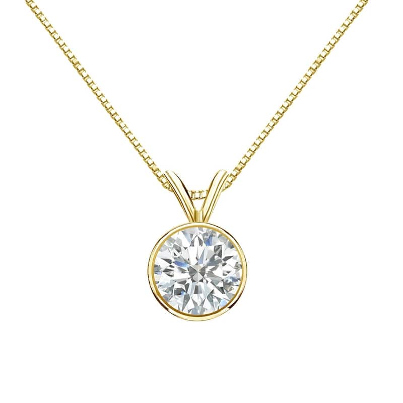 Auriya 1ctw Round Solitaire Diamond Necklace 14k Gold Bezel-set (H-I, SI1-SI2) - Yellow