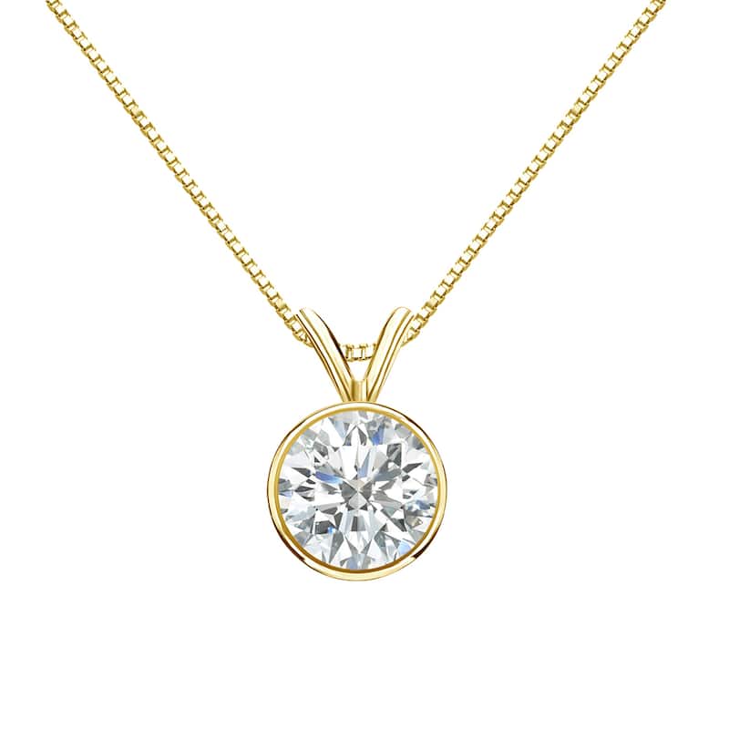 Auriya 1ctw Round Solitaire Diamond Necklace 14k Gold Bezel-set (H-I, SI1-SI2)