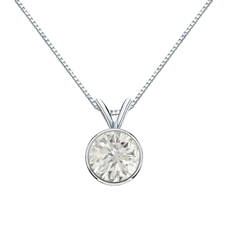 Auriya 1ctw Round Solitaire Diamond Necklace 14k Gold Bezel-set (J-K, SI1-SI2) - White