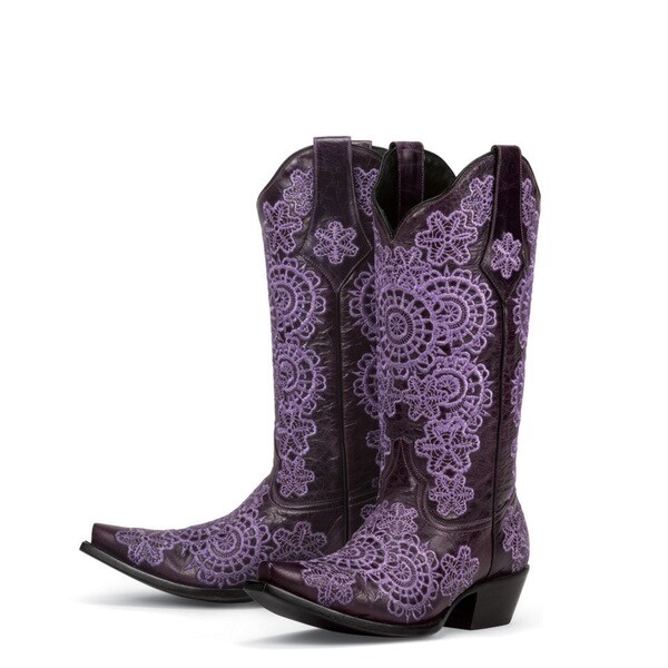 black and purple cowboy boots