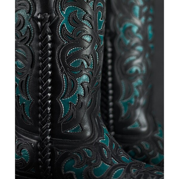 black and turquoise cowboy boots