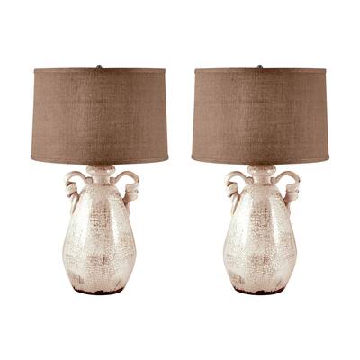 Twisted Handle Terra Cotta Table Lamp in Cream (Set of 2)