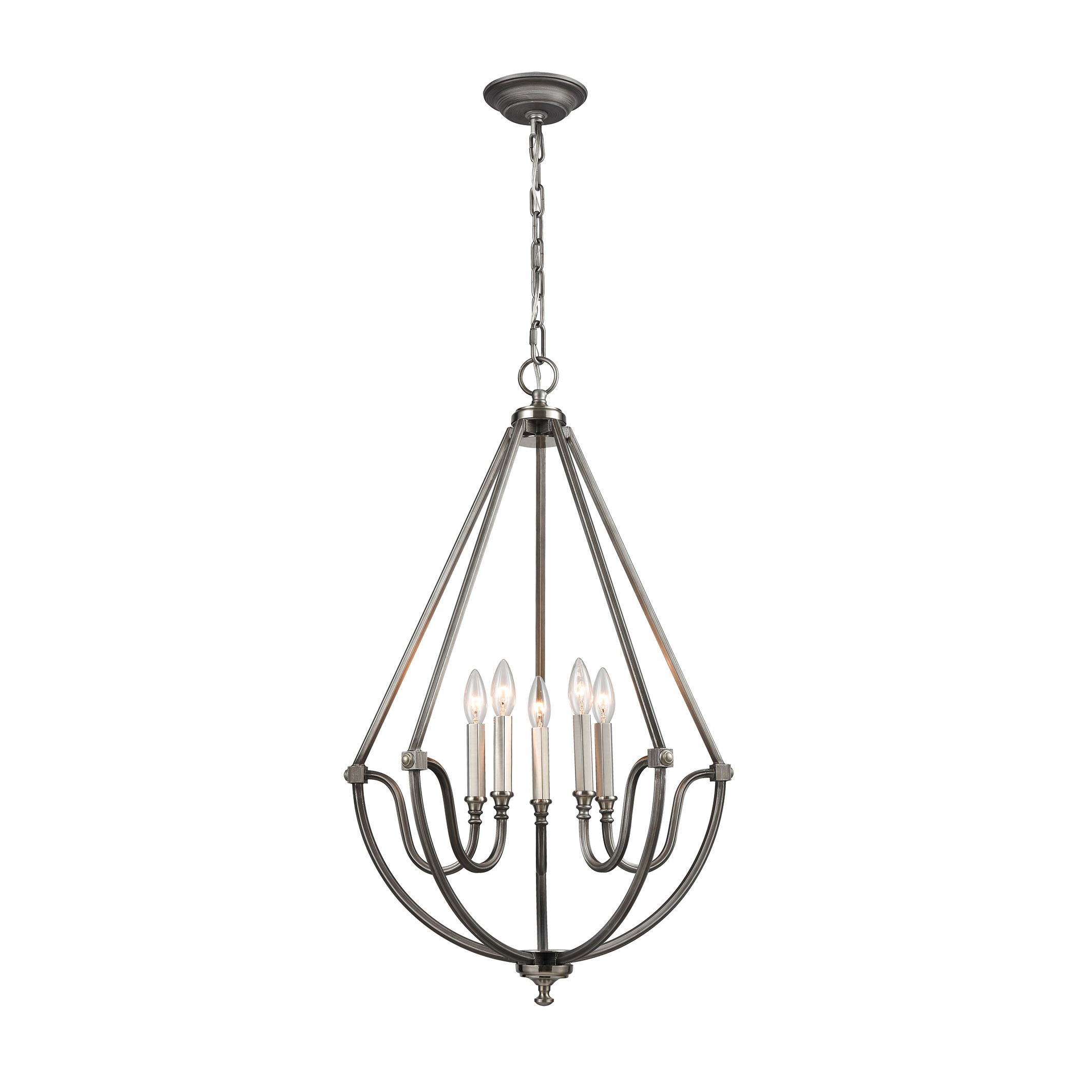 Elk Stanton 5-light Weathered Zinc Chandelier with Brushed Nickel Accents (Weathered Zinc, Brushed Nickel) - Chandeliers For Bedrooms by Overstock.com