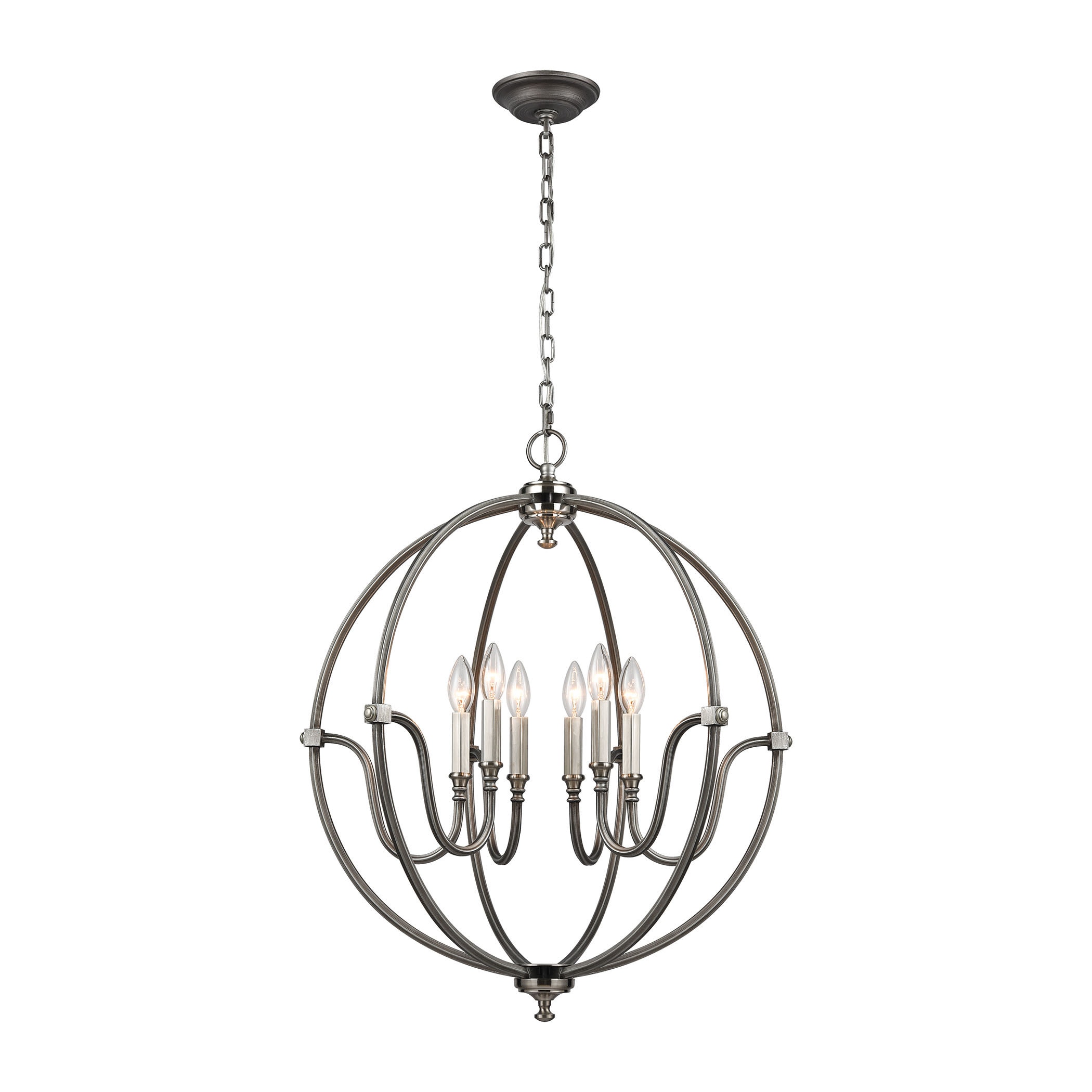 Elk Stanton 6-light LED Chandelier in Weathered Zinc With Brushed Nickel Accents - Weathered Zinc, Brushed Nickel (Weathered Zinc, Brushed Nickel) - Chandeliers For Bedrooms by Overstock.com