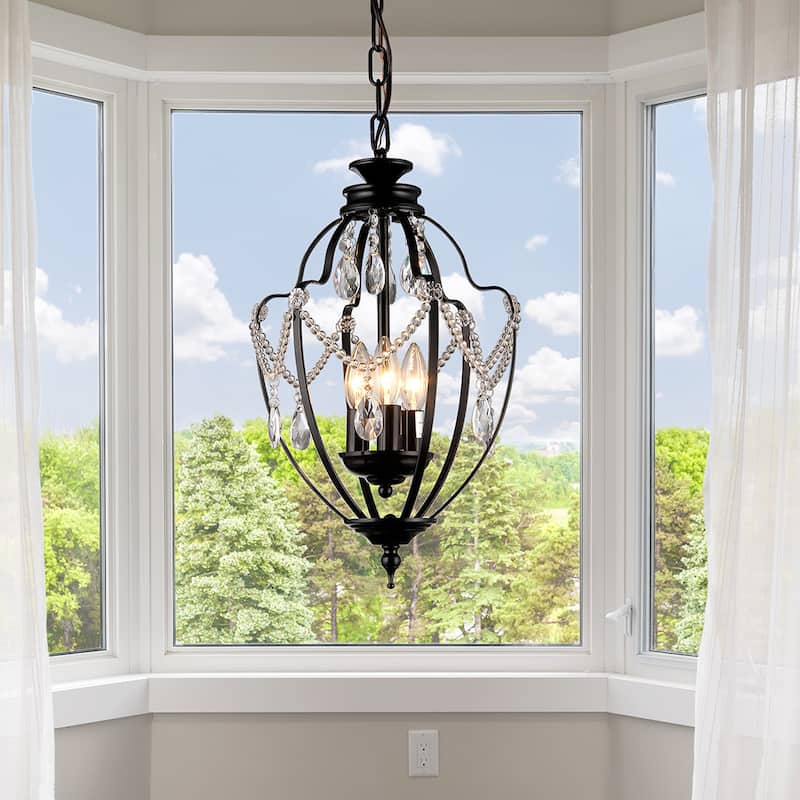 Kennedy 3-light Black-finish 11-inch Crystal Chandelier
