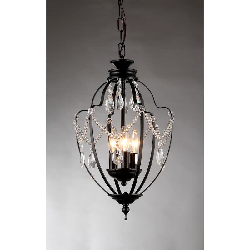 Kennedy 3-light Black-finish 11-inch Crystal Chandelier