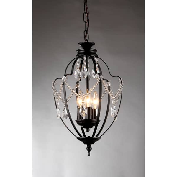 slide 2 of 4, Warehouse of Tiffany Kennedy 3-light Black-finish 11-inch Crystal Chandelier