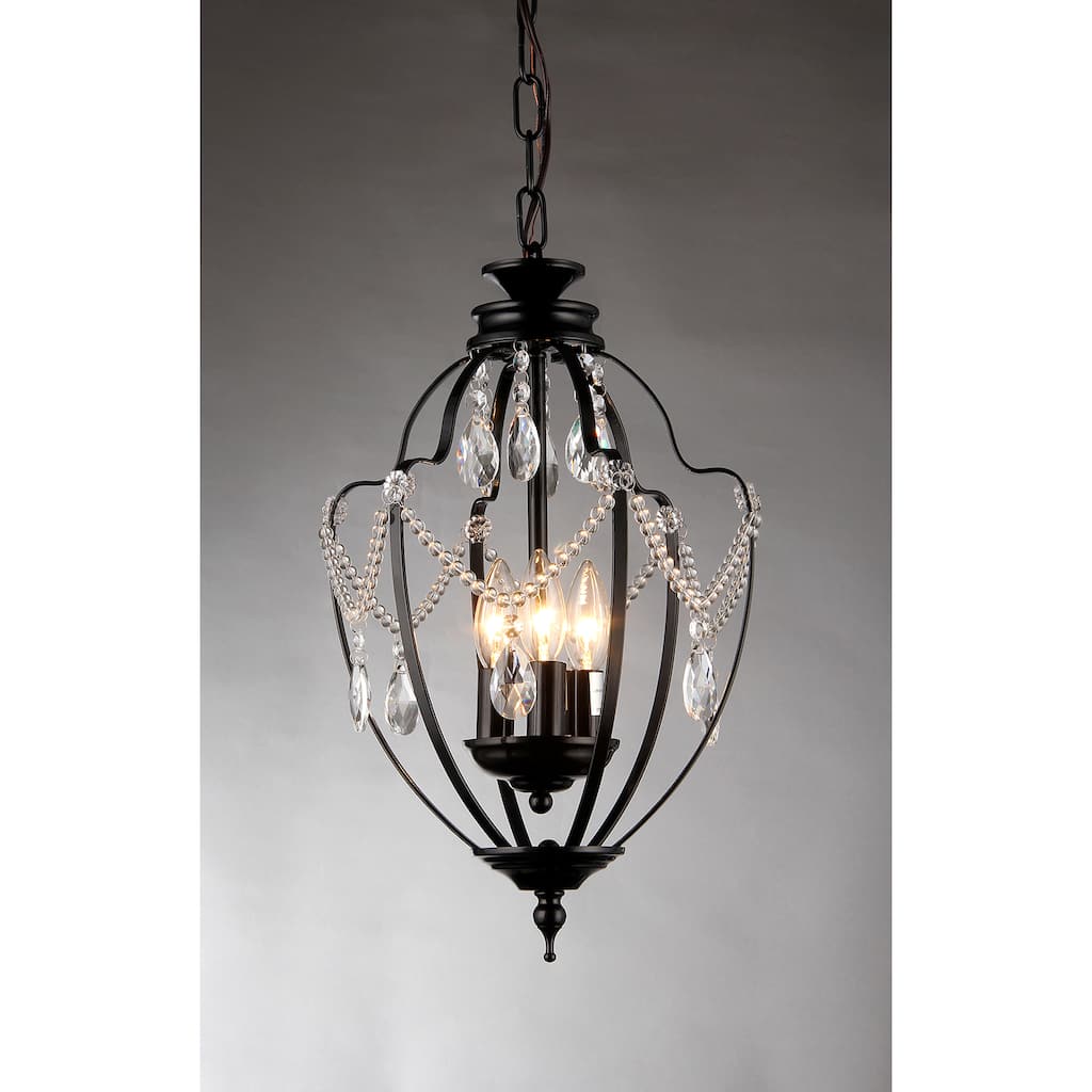Kennedy 3-light Black-finish 11-inch Crystal Chandelier