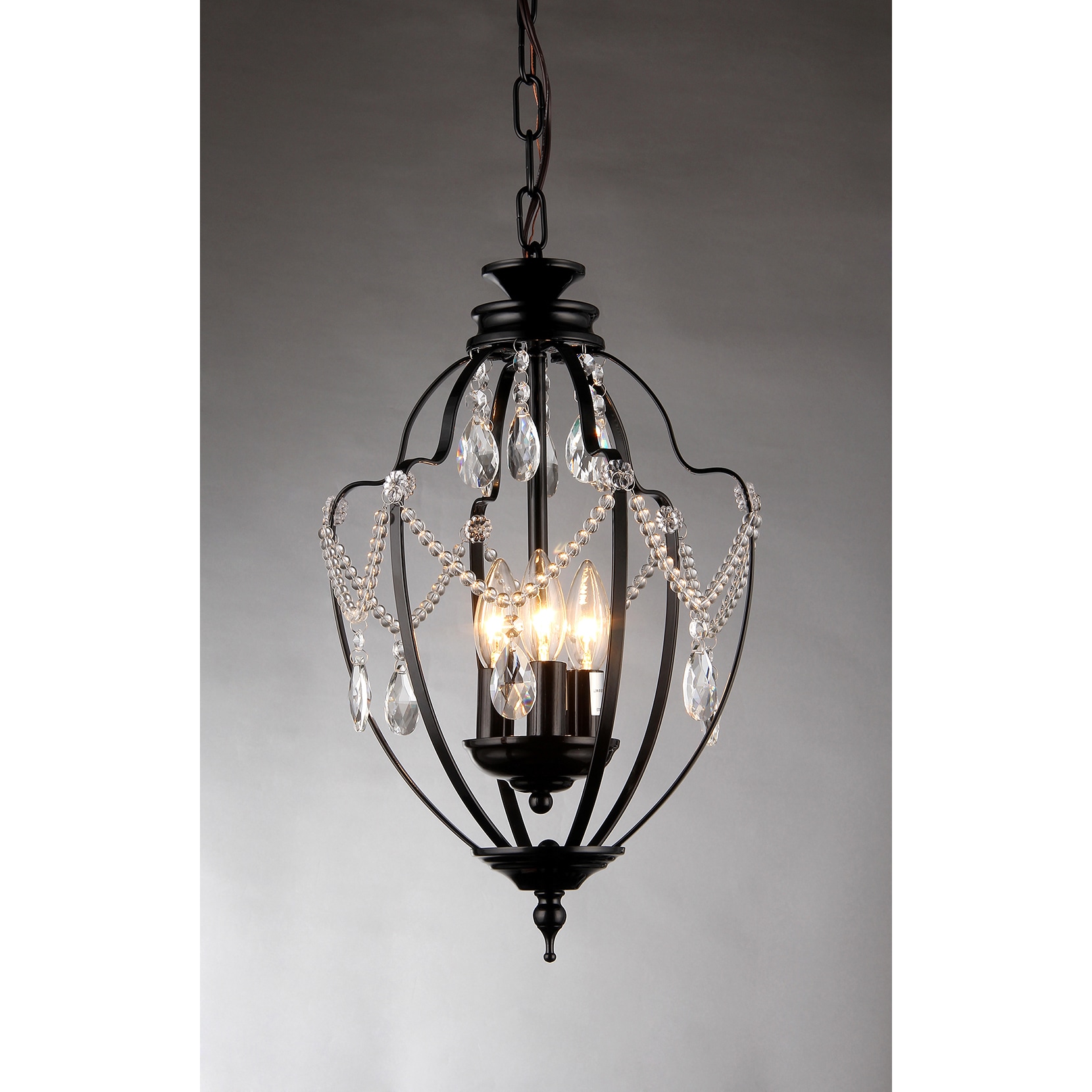 Warehouse of Tiffany Kennedy 3-light Black-finish 11-inch Crystal Chandelier