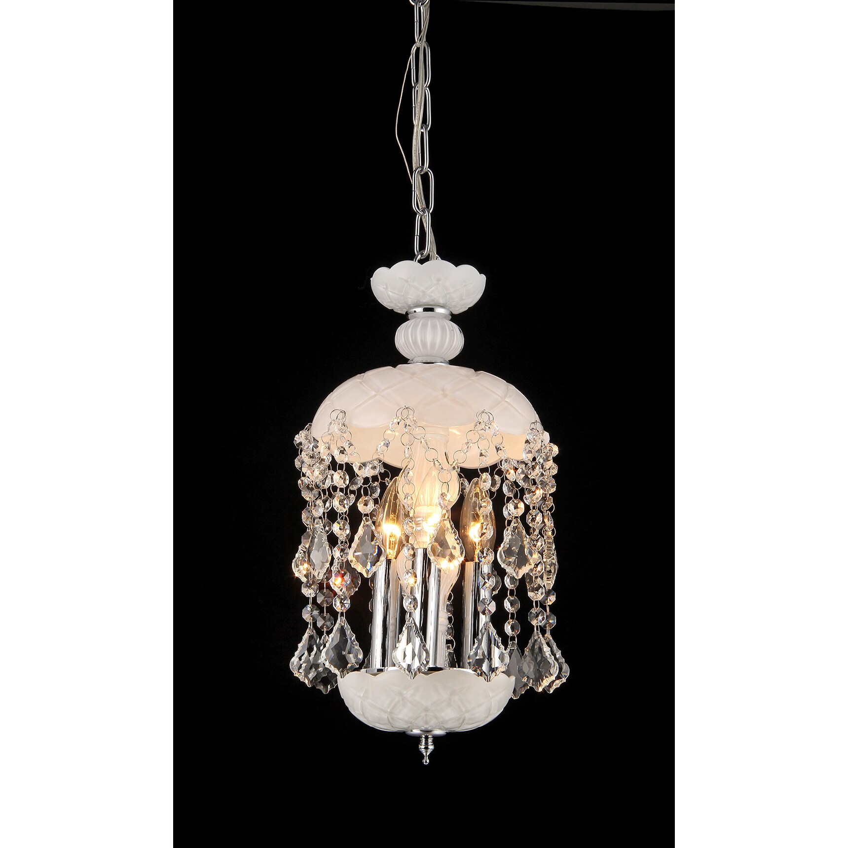Kiara 3-light White Glass 11-inch Crystal Chandelier (3-light White Glass 11-inch Crystal Chandelier) - Chandeliers For Bedrooms by Overstock.com