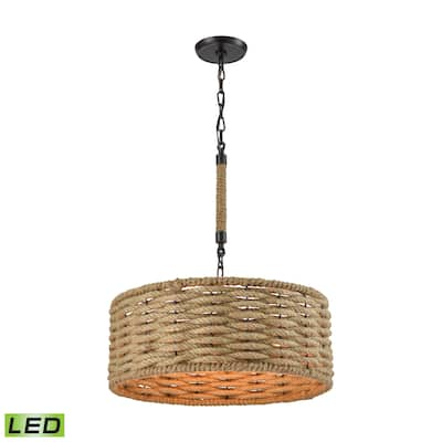 Elk Home Weaverton Oiled Bronze With Rope Shade 3 Light Chandelier