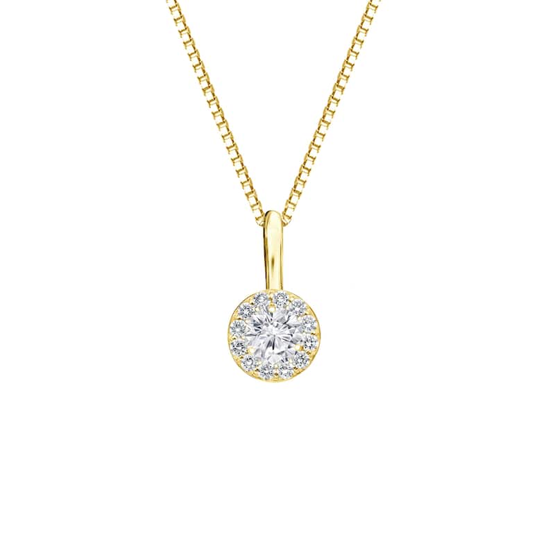 Auriya 1/4ctw Round Halo Diamond Necklace 14k Gold (H-I, SI1-SI2) - Yellow