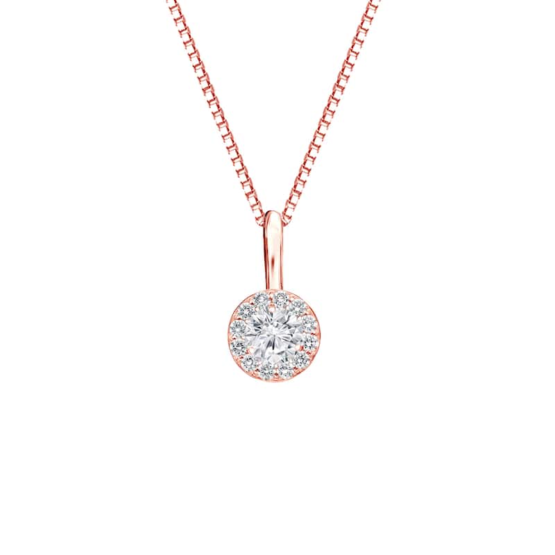 Auriya 1/4ctw Round Halo Diamond Necklace 14k Gold (H-I, SI1-SI2) - Rose