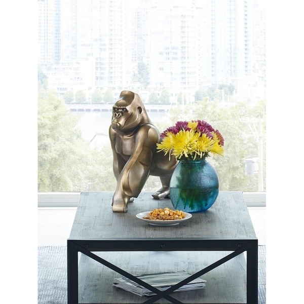 Aurelle Home Large Polished Metal Silverback Gorilla Statue